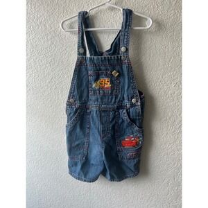 Y2K Vtg Disney Pixar Cars Lightning McQueen Denim Short Overalls 4T‎ Nostalgia
